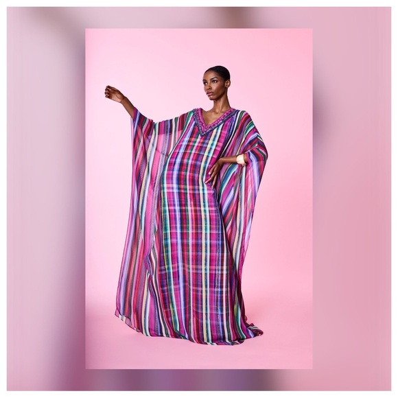 Badgley Mischka Halter Striped Gown - Picture 2 of 4